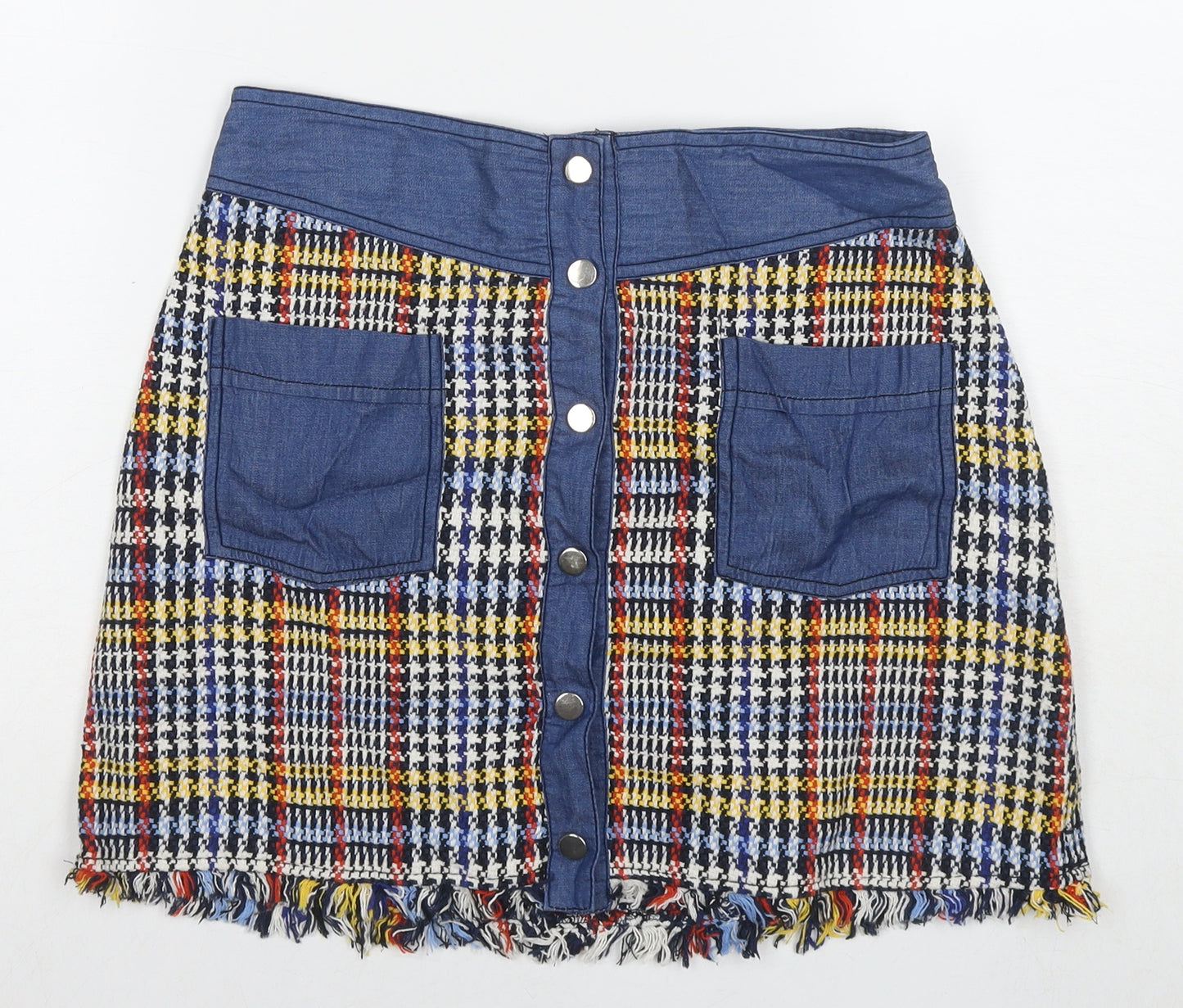 Zara Womens Multicoloured Check Polyester A-Line Skirt Size M Snap