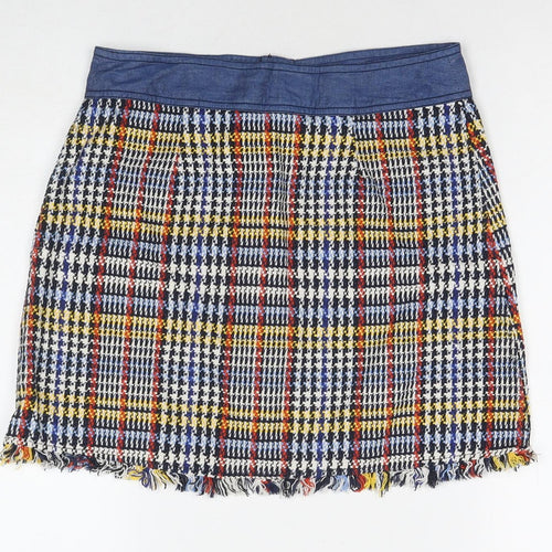 Zara Womens Multicoloured Check Polyester A-Line Skirt Size M Snap