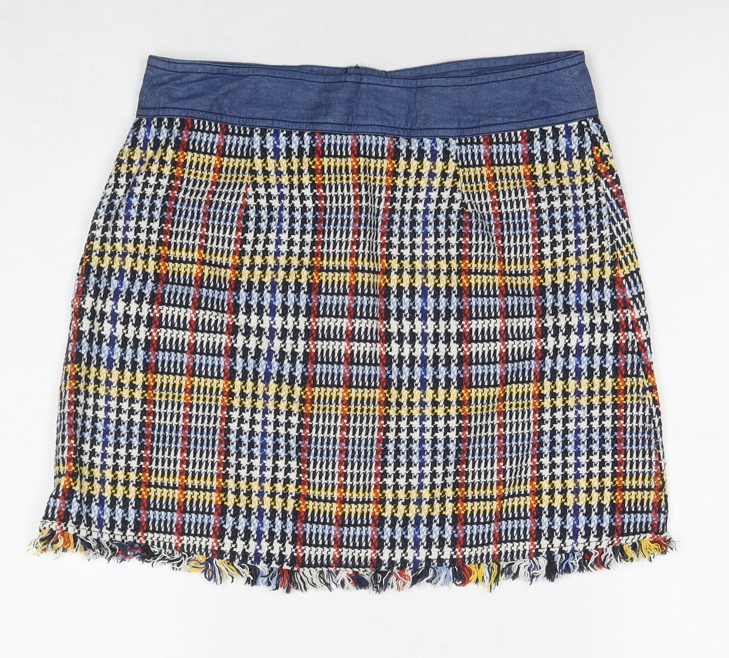 Zara Womens Multicoloured Check Polyester A-Line Skirt Size M Snap