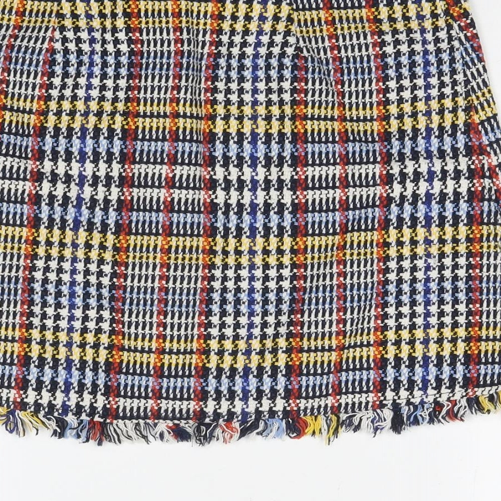 Zara Womens Multicoloured Check Polyester A-Line Skirt Size M Snap