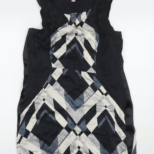 Monsoon Womens Black Geometric Polyester A-Line Size 14 Round Neck Zip