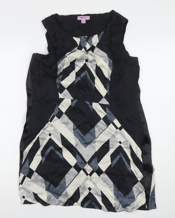 Monsoon Womens Black Geometric Polyester A-Line Size 14 Round Neck Zip