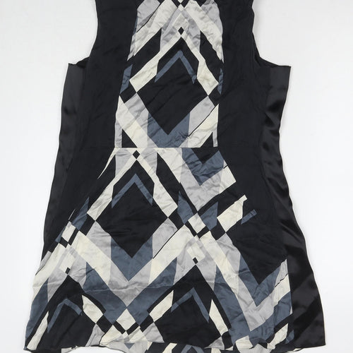 Monsoon Womens Black Geometric Polyester A-Line Size 14 Round Neck Zip