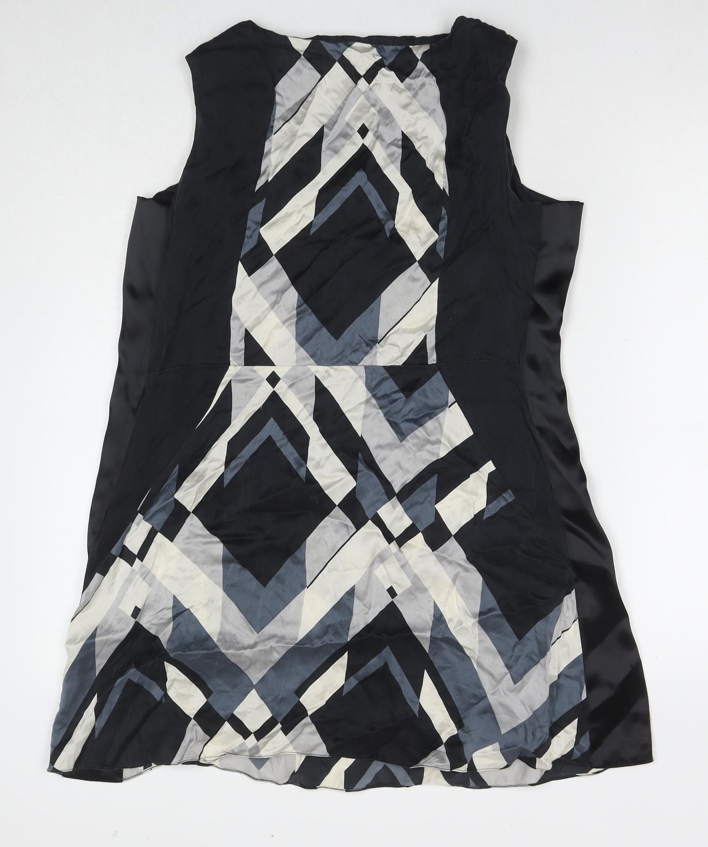 Monsoon Womens Black Geometric Polyester A-Line Size 14 Round Neck Zip