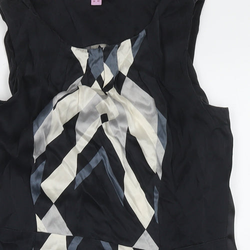 Monsoon Womens Black Geometric Polyester A-Line Size 14 Round Neck Zip