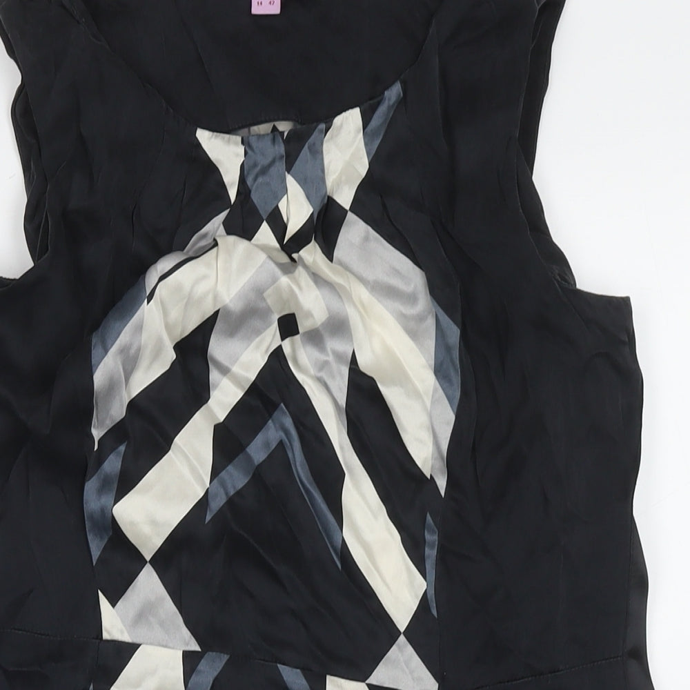 Monsoon Womens Black Geometric Polyester A-Line Size 14 Round Neck Zip
