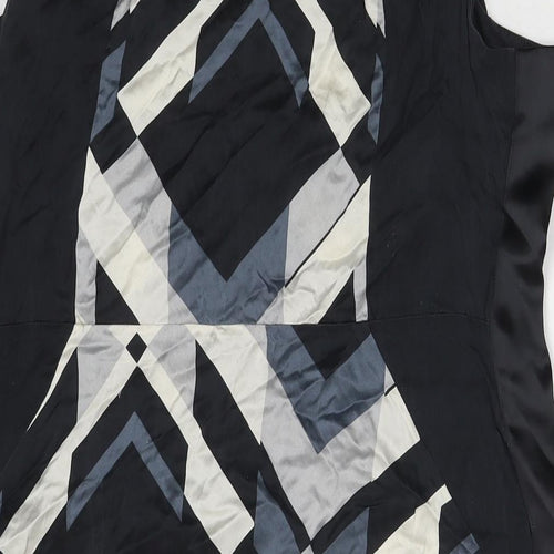 Monsoon Womens Black Geometric Polyester A-Line Size 14 Round Neck Zip