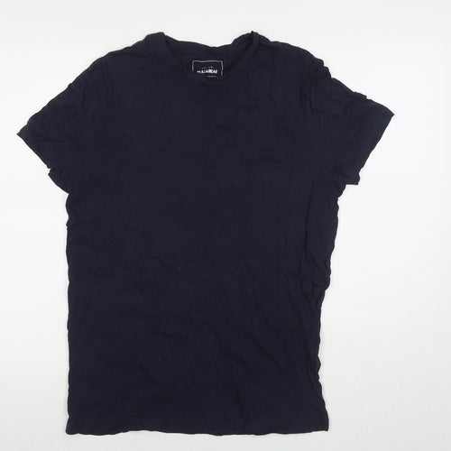 Pull&Bear Mens Blue Cotton T-Shirt Size L Round Neck