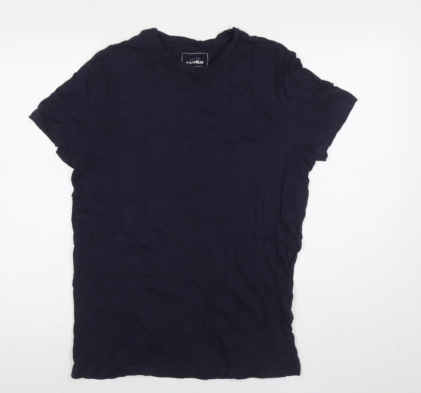 Pull&Bear Mens Blue Cotton T-Shirt Size L Round Neck