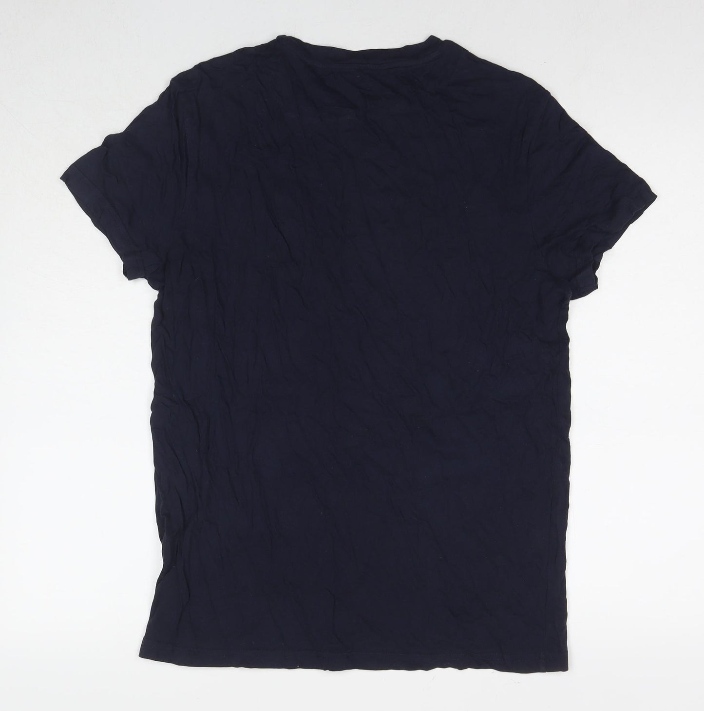 Pull&Bear Mens Blue Cotton T-Shirt Size L Round Neck