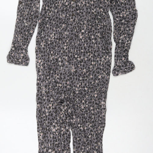 NEXT Girls Grey Floral Viscose Jumpsuit One-Piece Size 11 Years L20 in Button