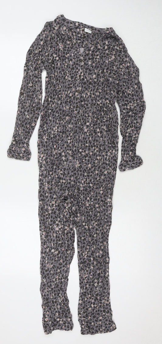 NEXT Girls Grey Floral Viscose Jumpsuit One-Piece Size 11 Years L20 in Button