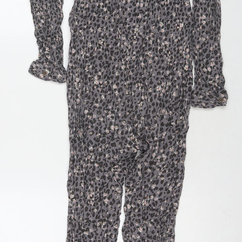 NEXT Girls Grey Floral Viscose Jumpsuit One-Piece Size 11 Years L20 in Button