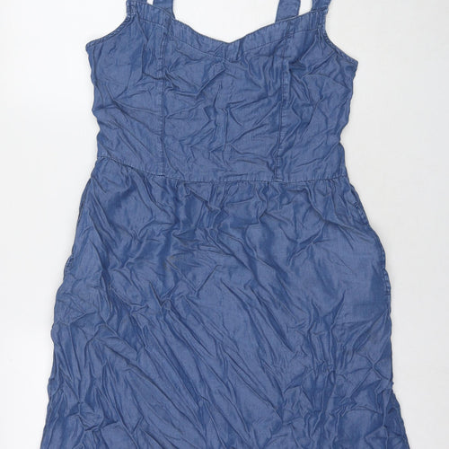 Mountain Warehouse Womens Blue Lyocell Tank Dress Size 14 Square Neck Pullover - Pockets