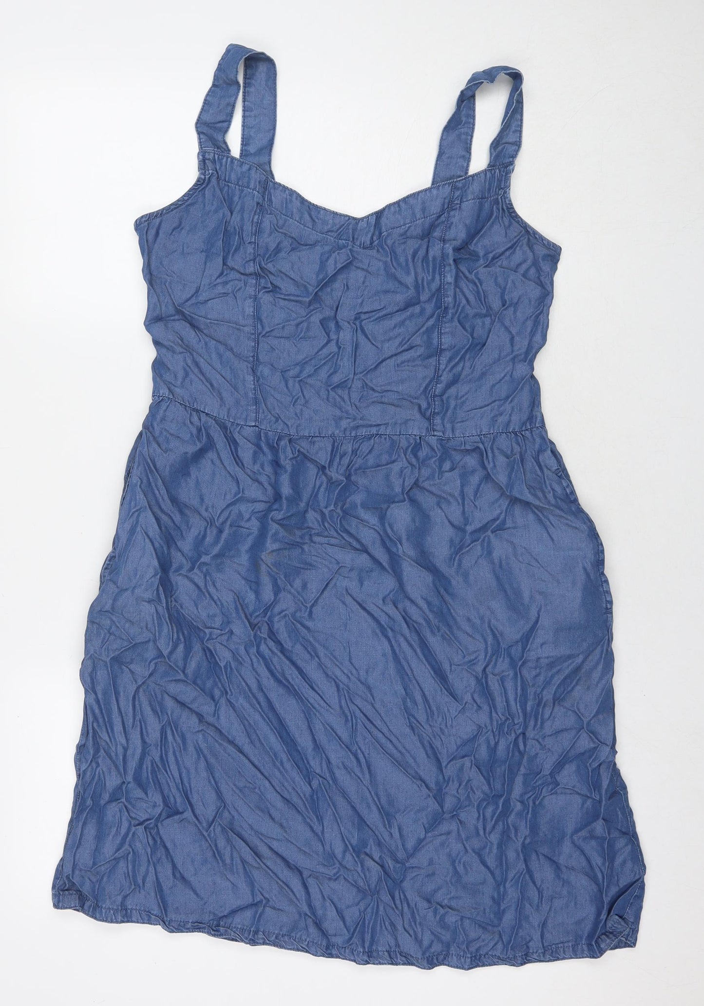 Mountain Warehouse Womens Blue Lyocell Tank Dress Size 14 Square Neck Pullover - Pockets