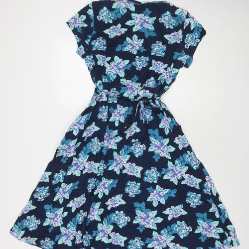 M&Co Womens Blue Floral Polyester A-Line Size 16 V-Neck Pullover