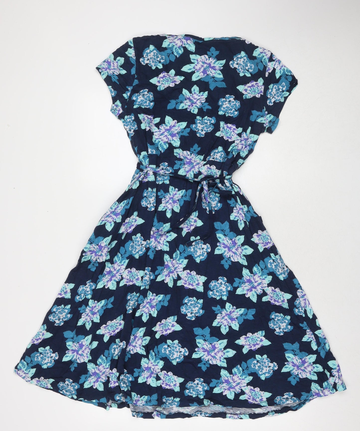 M&Co Womens Blue Floral Polyester A-Line Size 16 V-Neck Pullover