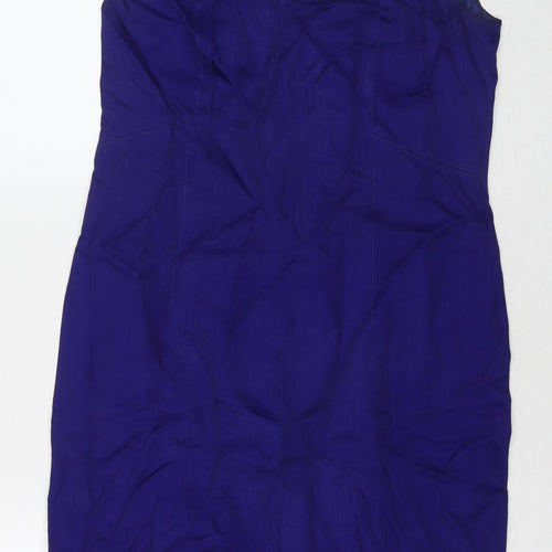 Precis Womens Blue Viscose A-Line Size 12 Round Neck Zip