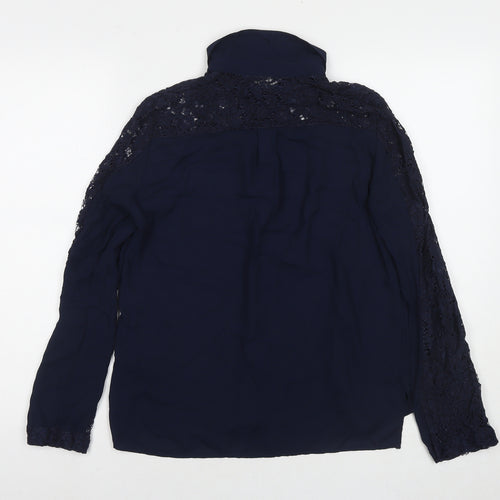 Zara Womens Blue Polyester Basic Button-Up Size M Collared - Lace Detail