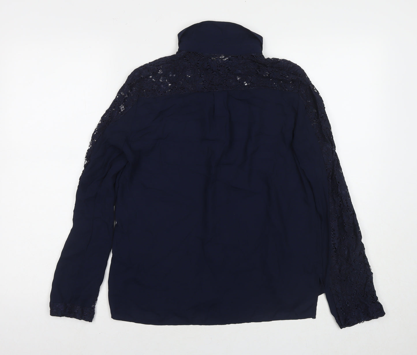 Zara Womens Blue Polyester Basic Button-Up Size M Collared - Lace Detail