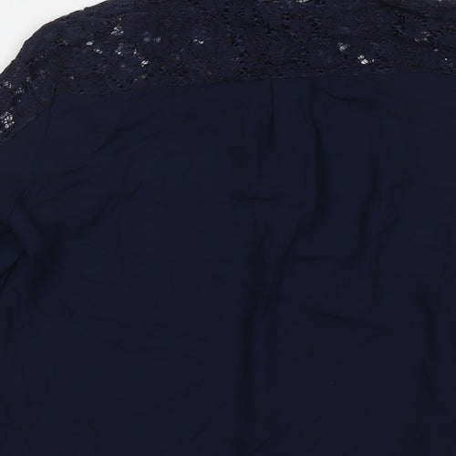 Zara Womens Blue Polyester Basic Button-Up Size M Collared - Lace Detail