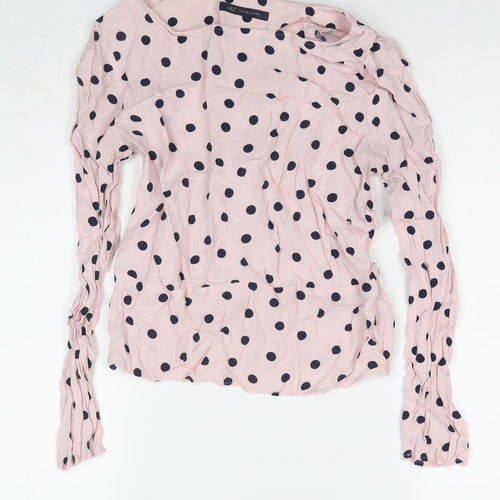 Marks and Spencer Womens Pink Polka Dot Viscose Basic Blouse Size 8 Round Neck
