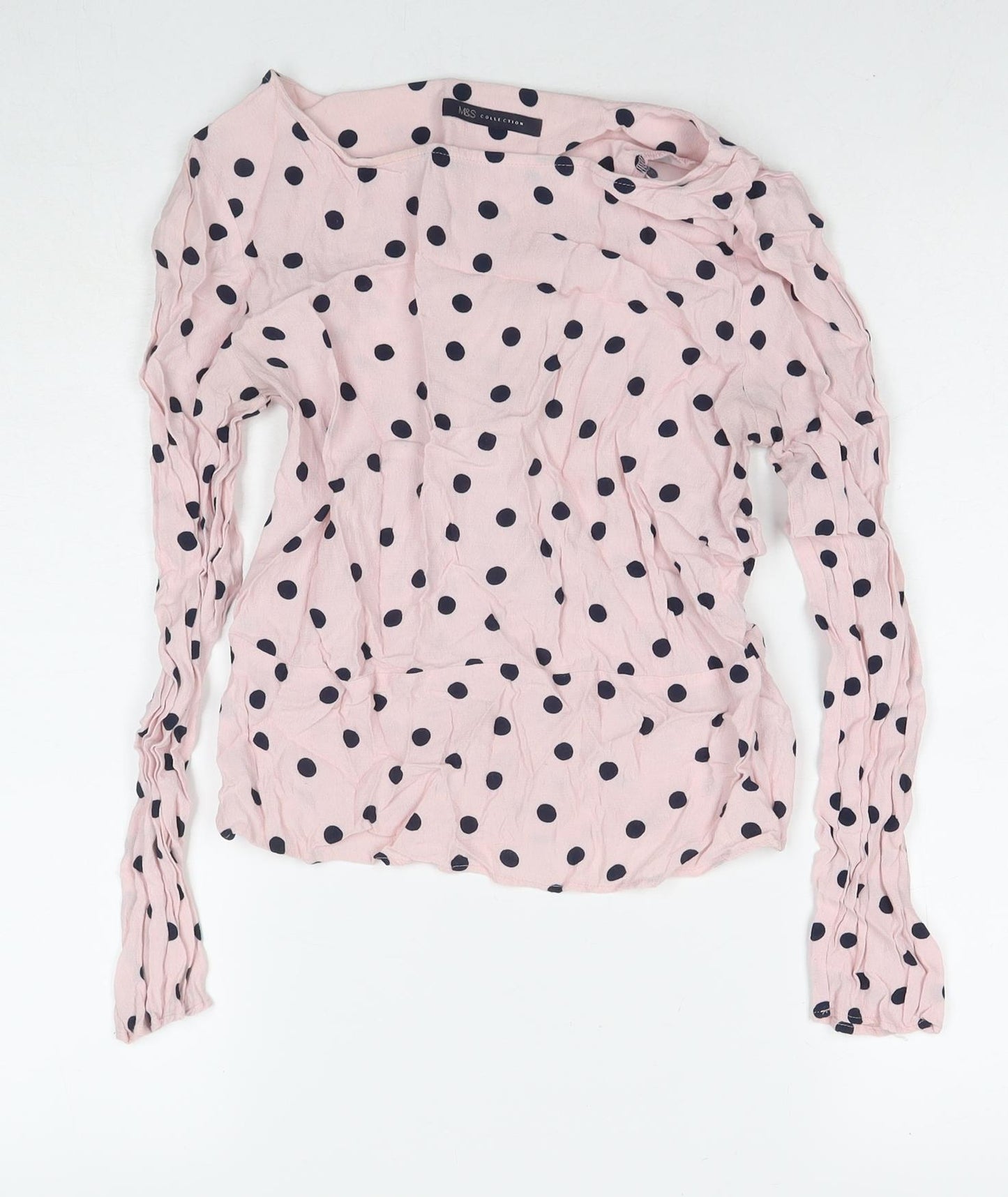 Marks and Spencer Womens Pink Polka Dot Viscose Basic Blouse Size 8 Round Neck