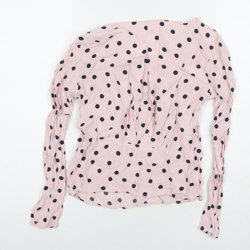 Marks and Spencer Womens Pink Polka Dot Viscose Basic Blouse Size 8 Round Neck
