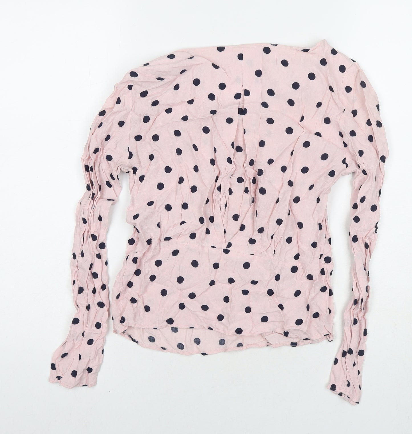 Marks and Spencer Womens Pink Polka Dot Viscose Basic Blouse Size 8 Round Neck