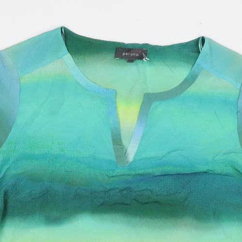 Per Una Womens Blue Striped Polyester Basic Blouse Size 20 V-Neck