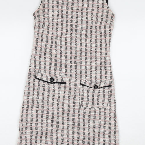 Dorothy Perkins Womens Beige Check Polyester A-Line Size 8 Round Neck Pullover