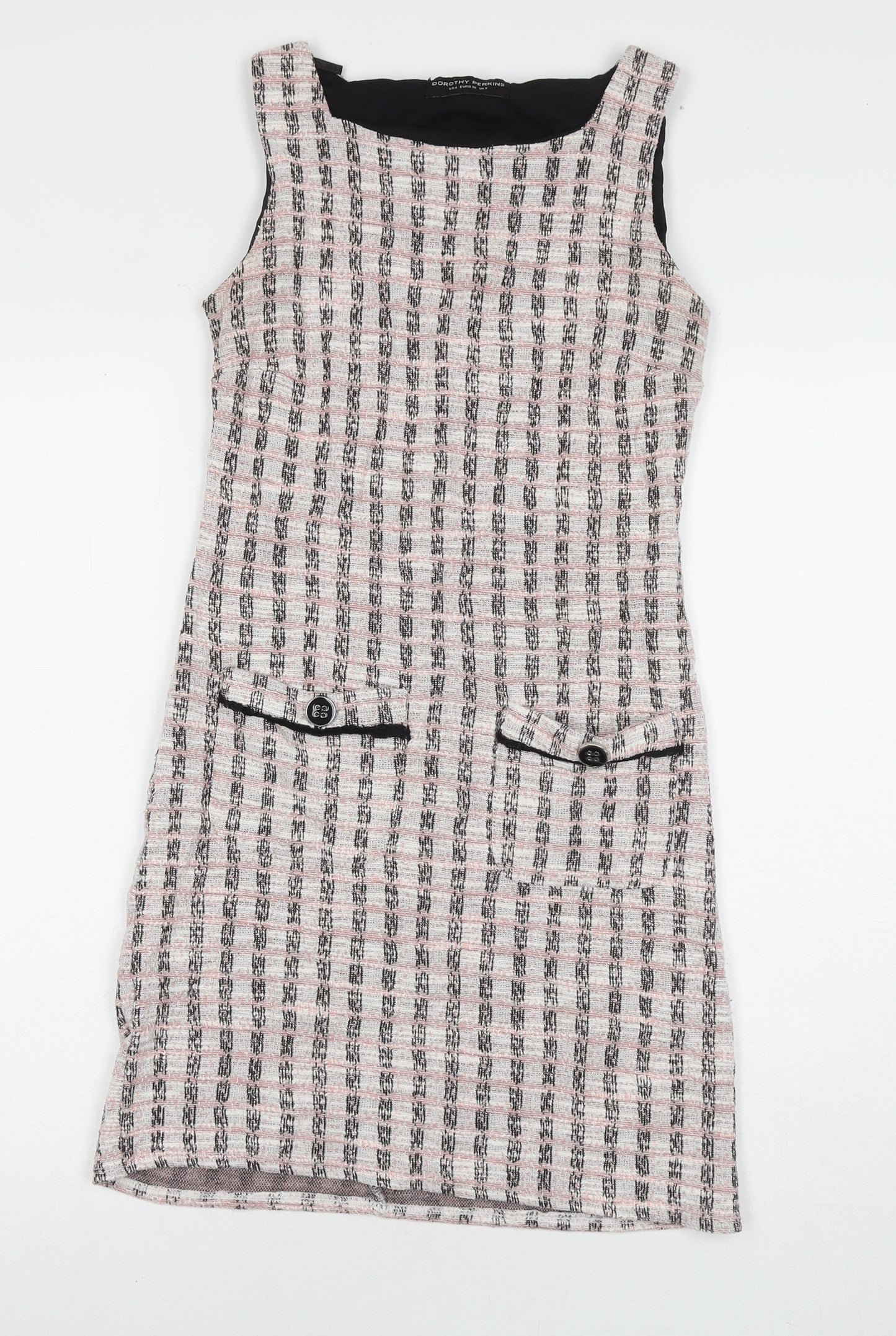 Dorothy Perkins Womens Beige Check Polyester A-Line Size 8 Round Neck Pullover