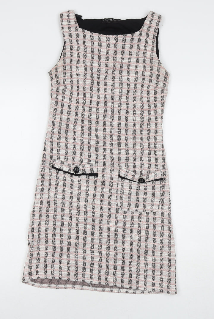 Dorothy Perkins Womens Beige Check Polyester A-Line Size 8 Round Neck Pullover