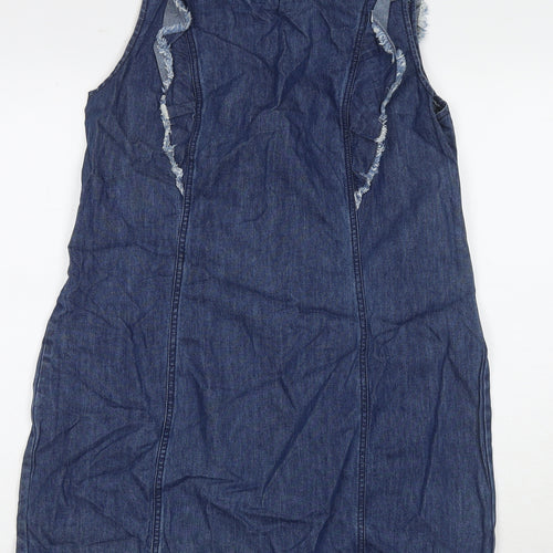 Matalan Womens Blue Cotton Tank Dress Size 14 Round Neck Zip