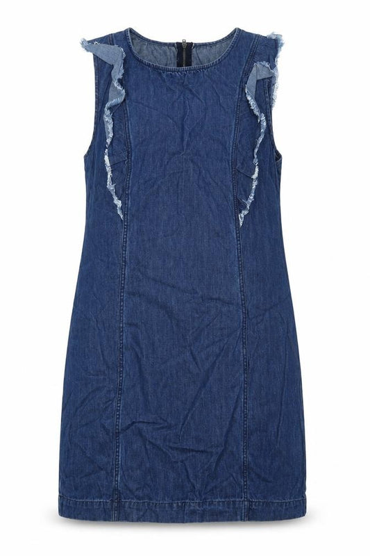 Front view of Matalan women’s blue cotton tank dress, size UK 14, round neck zip