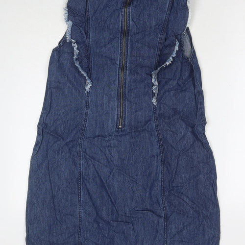 Matalan Womens Blue Cotton Tank Dress Size 14 Round Neck Zip