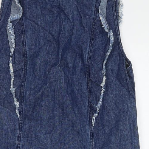 Matalan Womens Blue Cotton Tank Dress Size 14 Round Neck Zip