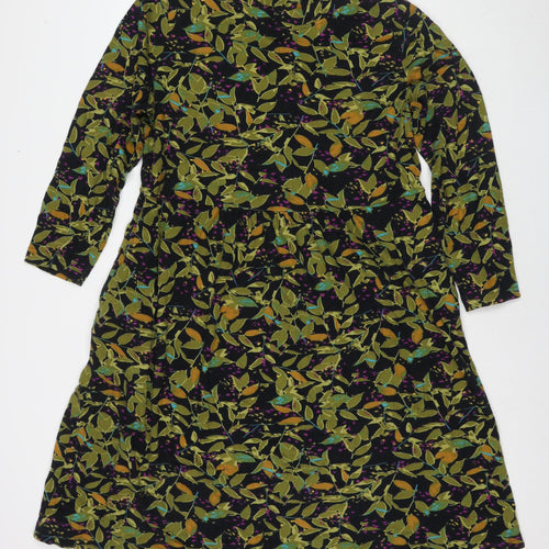 Adini Womens Green Floral Cotton A-Line Size L Round Neck Pullover