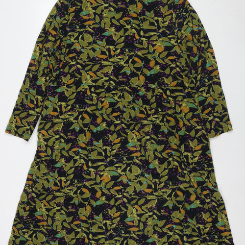 Adini Womens Green Floral Cotton A-Line Size L Round Neck Pullover