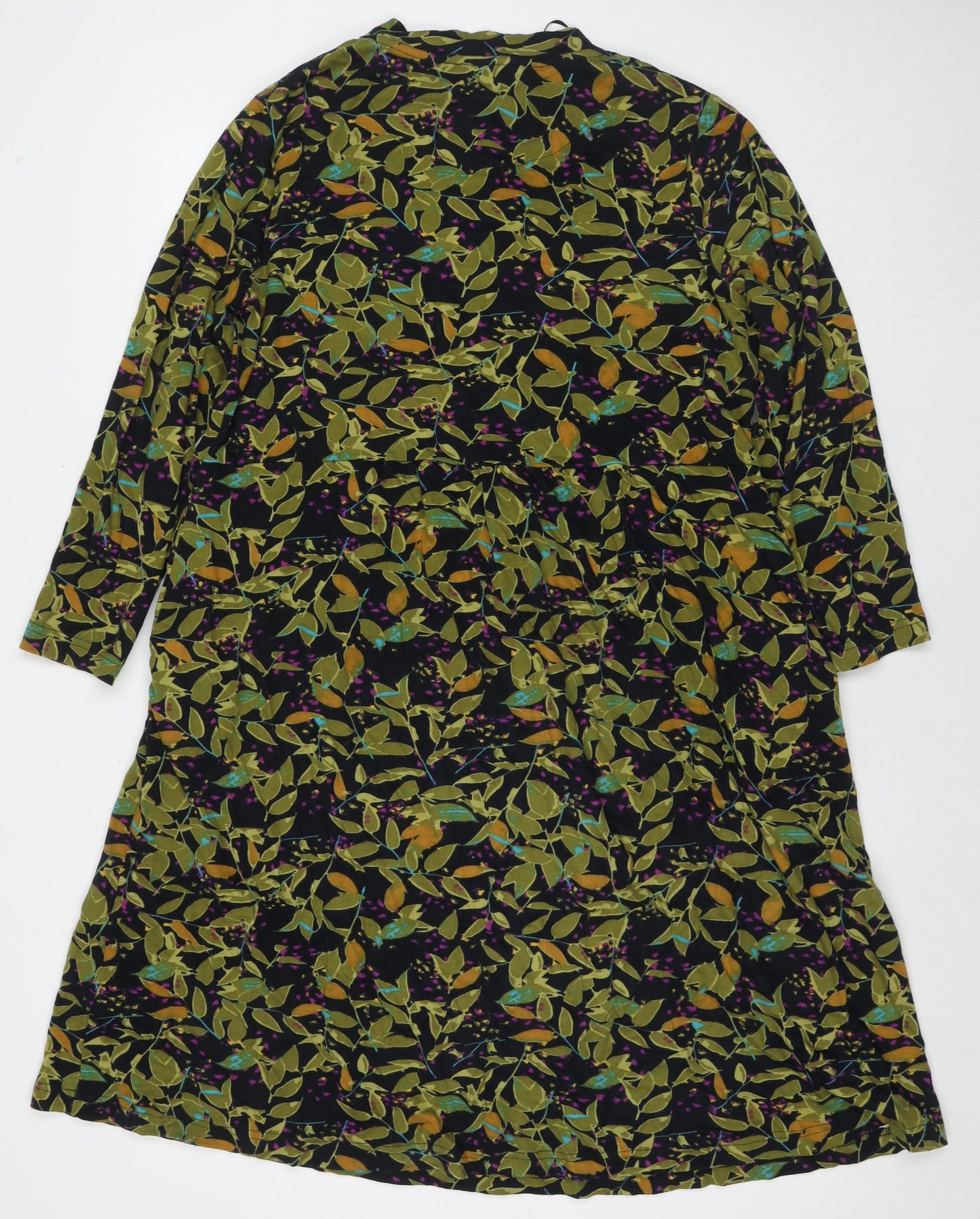 Adini Womens Green Floral Cotton A-Line Size L Round Neck Pullover