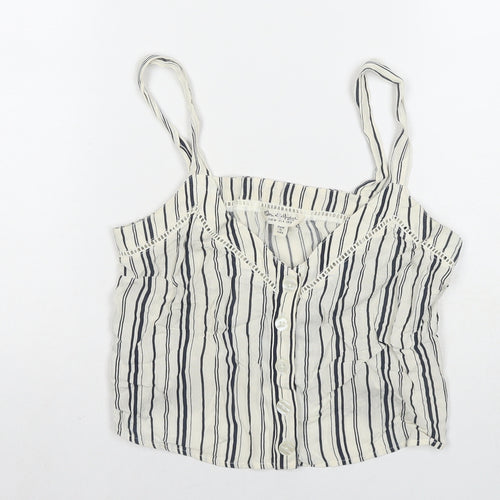 Miss Selfridge Womens White Striped Viscose Basic Tank Size 8 V-Neck
