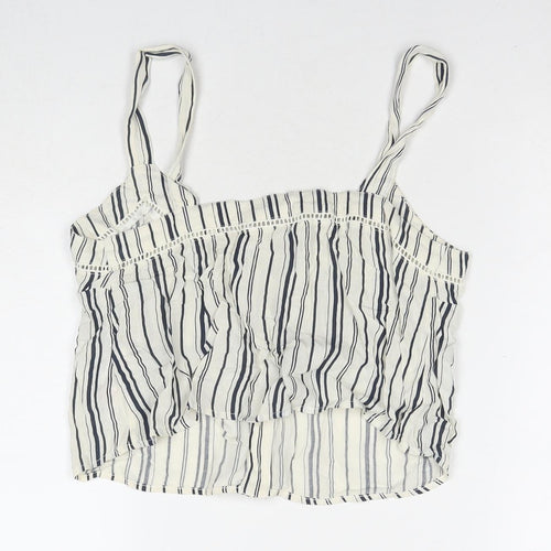 Miss Selfridge Womens White Striped Viscose Basic Tank Size 8 V-Neck