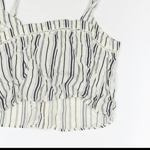 Miss Selfridge Womens White Striped Viscose Basic Tank Size 8 V-Neck