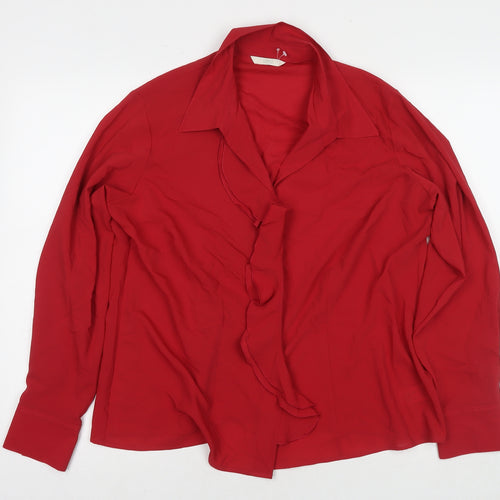 Marks and Spencer Womens Red Polyester Basic Button-Up Size 18 Collared