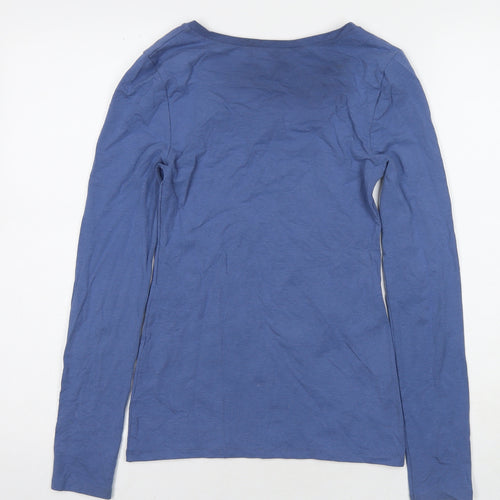 IRIS Womens Blue Acrylic Basic T-Shirt Size S Round Neck