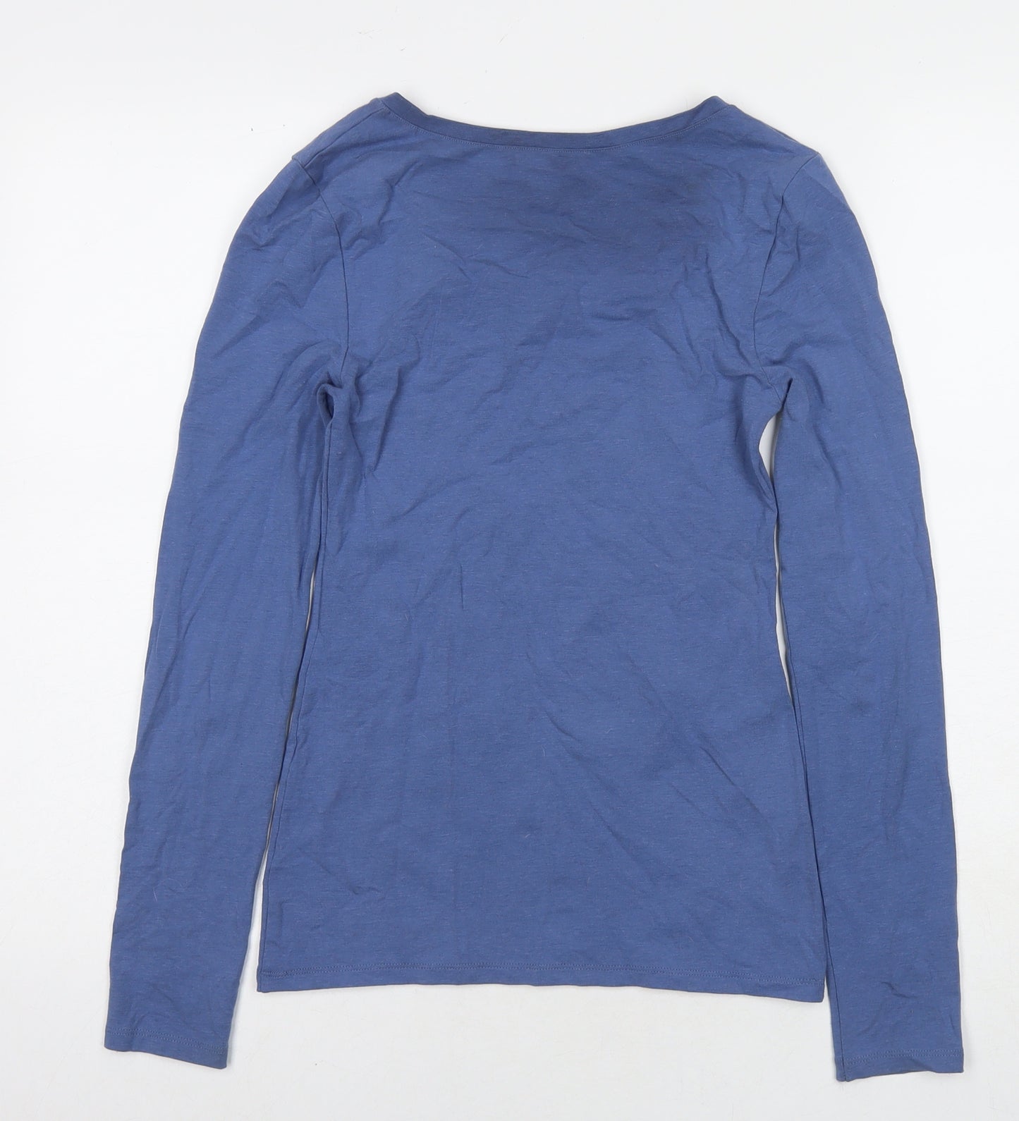 IRIS Womens Blue Acrylic Basic T-Shirt Size S Round Neck