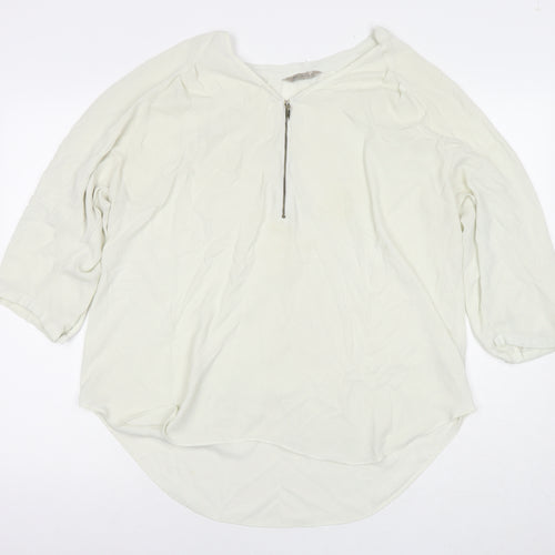 Marks and Spencer Womens Ivory Polyester Basic Button-Up Size 18 Round Neck