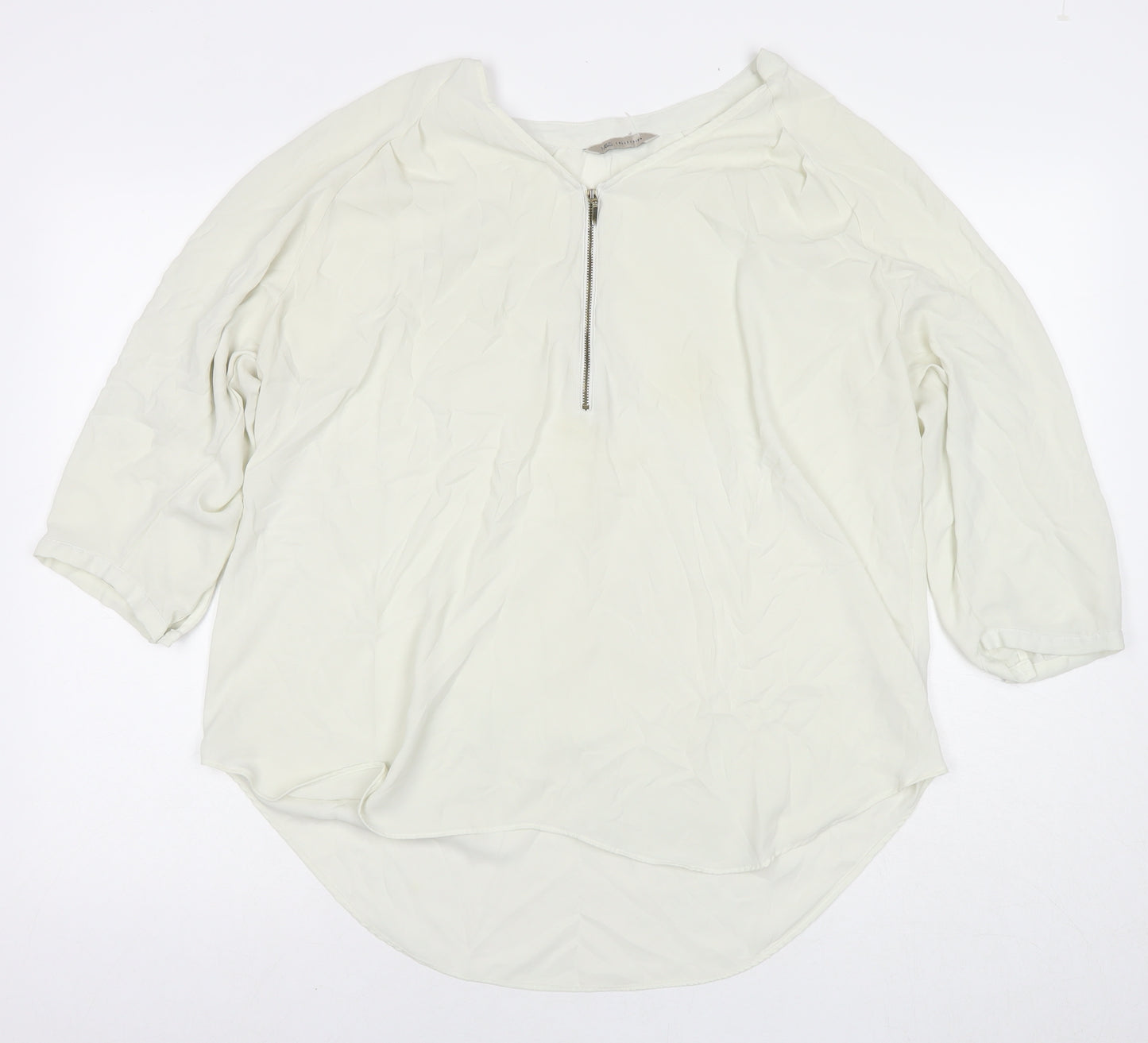 Marks and Spencer Womens Ivory Polyester Basic Button-Up Size 18 Round Neck