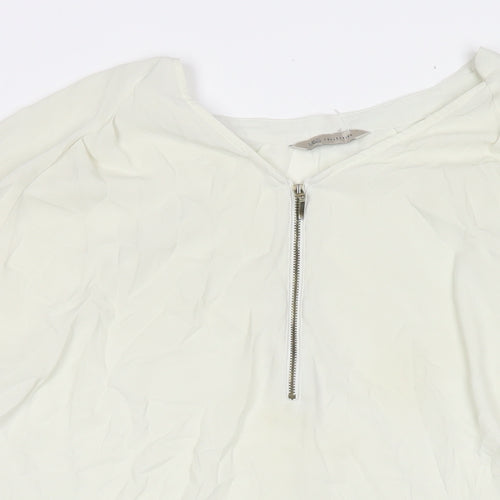 Marks and Spencer Womens Ivory Polyester Basic Button-Up Size 18 Round Neck