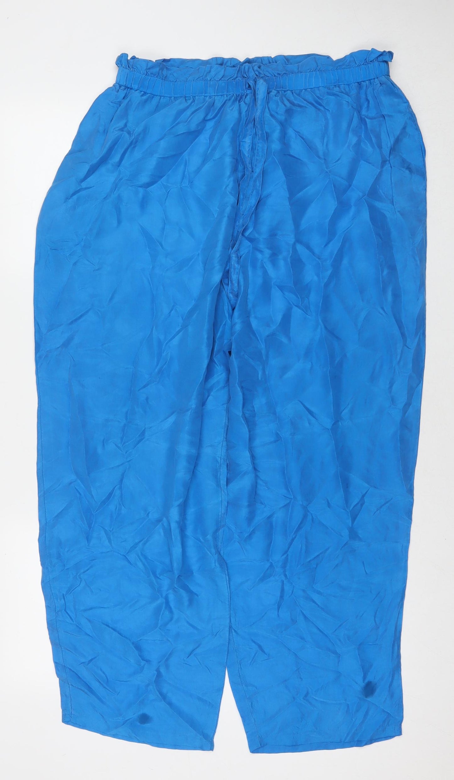 Sensations Womens Blue Silk Harem Trousers Size 18 L25 in Regular Drawstring